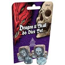 Dragon and Skull D6 Dice Set - Silver
