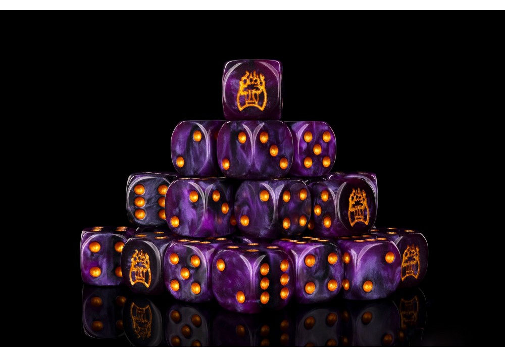 Conquest Old Dominion Faction Dice on Translucent Purple with Gold Pips Dice